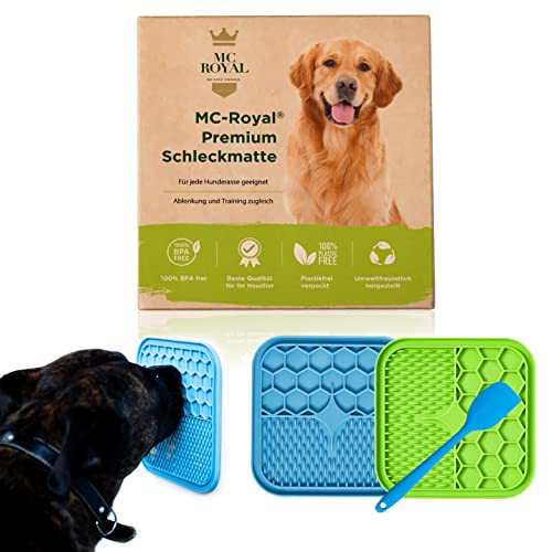 MC-Royal® Premium Schleckmatte für Hunde - 100% BPA-frei - 2er Pack Leckmatte für Hunde mit Silikon Spatel - Slow Feeder für eine bessere Verdauung - Hunde Leckmatte zur Ablenkung von MC-Royal