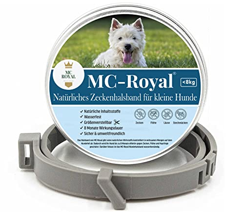 MC-Royal® Zeckenhalsband für kleine Hunde und Katzen - Effektiver Schutz vor Ungeziefern - wasserdicht und verstellbar - bis zu 8 Monate Zeckenschutz mit 100% natürlichen inhaltsstoffen von MC-Royal