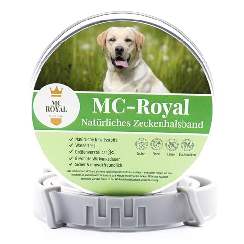 MC-Royal® Zeckenhalsband für Hunde - Effektiver Schutz vor Ungeziefern - wasserdicht und verstellbar - bis zu 8 Monate Zeckenschutz mit 100% natürlichen Inhaltsstoffen von MC-Royal