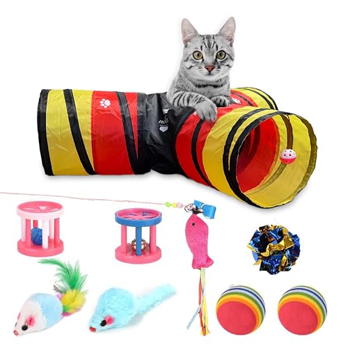 NEU: MC-Royal® Katzentunnel, Katzenspielzeug, [3 Wege Spieltunnel Set für Katzen und kleine Hunde] Hunde Welpen, Kaninchen - Katzentunnel faltbar, interaktives Spielzeug, [inkl. Spielzeuge] von MC-Royal