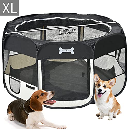 MC Star Oxford Welpenauslauf faltbar Welpenlaufstall Tierlaufstall für Hunde Hasen Meerschweinchen Katzen für innern oder außen, 8 Elemente,125 x 125 x 64cm,Schwarz von MC Star