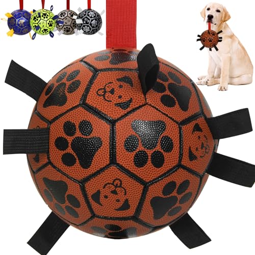 MCD Interaktives Hunde-Fußballspielzeug mit Haltegriffen, langlebige Hunde-Wasserbälle für kleine, mittelgroße Rassen, drinnen und draußen (Braun, 3) von MCD SPORTS