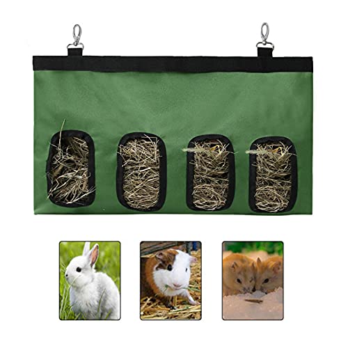 MCDSAJ Kaninchen-Heu-Futtertasche, hängendes Heu für kleine Tiere, große Größe, 4 Löcher, Meerschweinchen, Heu-Futterstation 45,7 x 27,9 cm, mit Schultergurt von MCDSAJ