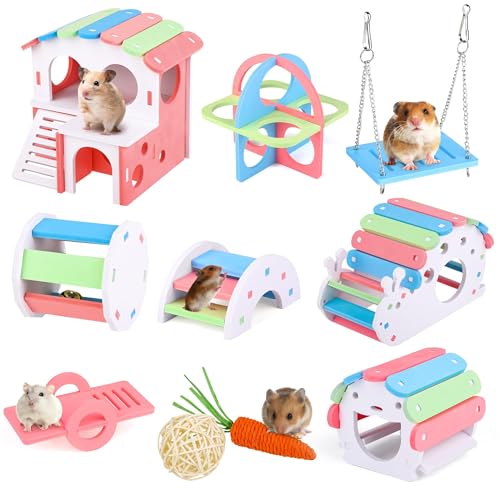 MCEAST 10-teiliges lustiges Hamsterspielzeug-Set beinhaltet DIY Holz Rennmäuse Versteck Hamsterhaus Regenbogen Brücke Wippe Schaukel Roller Haustier Übung Kauspielzeug Meerschweinchen Käfig Zubehör MCEAST 10-teiliges lustiges Hamsterspielzeug-Set beinhaltet DIY Holz Rennmäuse Versteck Hamsterhaus Regenbogen Brücke Wippe Schaukel Roller Haustier Übung Kauspielzeug Meerschweinchen Käfig Zubehör von MCEAST