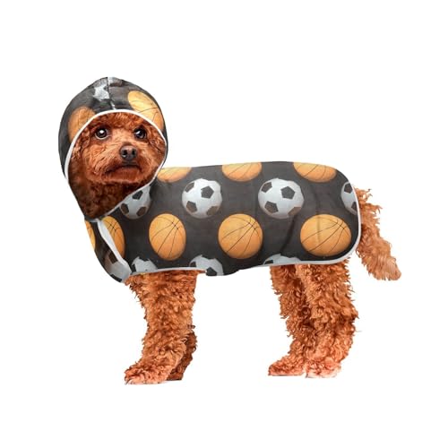 MCHIVER 3D Sport Ball Hund Badetuch Robe mit Kapuze Schnell trocknend Haustier Bademäntel Verstellbare Hund Trocknen Mäntel Handtücher Wraps für Baden Strand Schwimmbad 50 x 60 cm von MCHIVER
