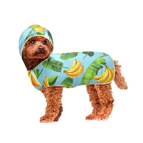 MCHIVER Bananen-Hunde-Badetuch mit Kapuze, schnell trocknend, Haustier-Bademäntel, verstellbare Hunde-Trockenmäntel, Handtücher, Wraps zum Baden, Strand, Schwimmbad, 60 x 65 cm von MCHIVER