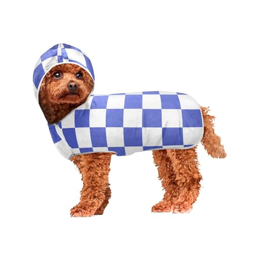 MCHIVER Checkerboard blau-weiß kariertes Hunde-Badetuch mit Kapuze, schnell trocknend, Haustier-Bademäntel, verstellbare Hunde-Trockenmäntel, Handtücher, Wraps für Pool, Strand, Schwimmen, Baden, 50 x MCHIVER Checkerboard blau-weiß kariertes Hunde-Badetuch mit Kapuze, schnell trocknend, Haustier-Bademäntel, verstellbare Hunde-Trockenmäntel, Handtücher, Wraps für Pool, Strand, Schwimmen, Baden, 50 x von MCHIVER