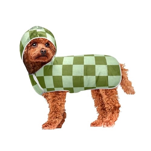 MCHIVER Checkerboard grünes kariertes Hundebadetuch mit Kapuze, schnell trocknend, Haustier-Bademäntel, verstellbare Hunde-Trocknungsmäntel, Handtücher, Wraps zum Baden, Schwimmbad, Strand, 60 x 65 cm MCHIVER Checkerboard grünes kariertes Hundebadetuch mit Kapuze, schnell trocknend, Haustier-Bademäntel, verstellbare Hunde-Trocknungsmäntel, Handtücher, Wraps zum Baden, Schwimmbad, Strand, 60 x 65 cm von MCHIVER