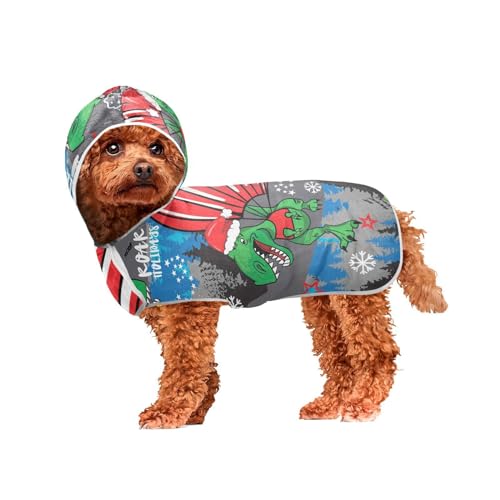 MCHIVER Cristmas Cooles Dinosaurier-Hunde-Badetuch mit Kapuze, schnell trocknend, Haustier-Bademäntel, verstellbare Hunde-Trockenmäntel, Handtücher für Strand, Baden, Pool, Schwimmen, 50 x 60 cm von MCHIVER