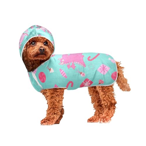 MCHIVER Drachenrosa Dinosaurier Weihnachten Hund Badetuch Robe mit Kapuze Schnell trocknend Haustier Bademäntel Verstellbare Hund Trocknen Mäntel Handtücher Wraps für Schwimmen Baden Pool Strand 60 x von MCHIVER