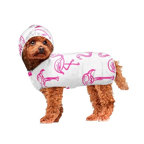 MCHIVER Flamingo Pink Dog Bath Towel Robe with Hood Quick Dry Pet Bathrobes Adjustable Dog Drying Coats Towels Wraps for Large Medium Small Dogs 50 * 60 cm von MCHIVER