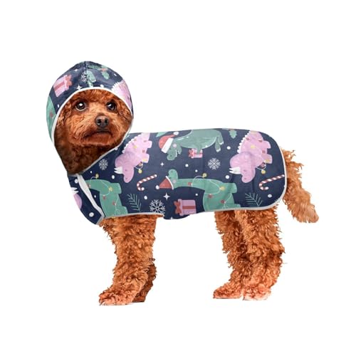 MCHIVER Frohe Weihnachten Dinosaurier Hund Badetuch Robe mit Kapuze Schnell trocknend Haustier Bademäntel Verstellbare Hund Trocknen Mäntel Handtücher Wraps für große, mittelgroße kleine Hunde 50 x 60 MCHIVER Frohe Weihnachten Dinosaurier Hund Badetuch Robe mit Kapuze Schnell trocknend Haustier Bademäntel Verstellbare Hund Trocknen Mäntel Handtücher Wraps für große, mittelgroße kleine Hunde 50 x 60 von MCHIVER