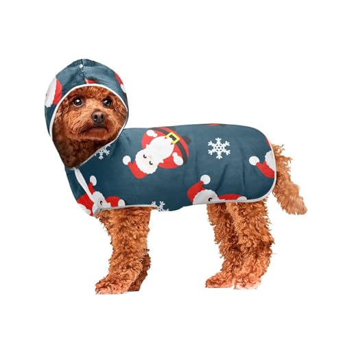 MCHIVER Happy Christmas Santa Snow Dog Bath Towel Robe with Hood Quick Dry Pet Bathrobes Adjustable Dog Drying Coats Towels Wraps for Large Medium Small Dogs 50 * 60 cm von MCHIVER