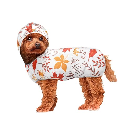 MCHIVER Herbst Blatt Thanksgiving Hund Badetuch Robe mit Kapuze Schnell trocknend Haustier Bademäntel Verstellbare Hund Trocknen Mäntel Handtücher Wraps für Schwimmen Strand Baden Pool 60 x 65 cm in von MCHIVER