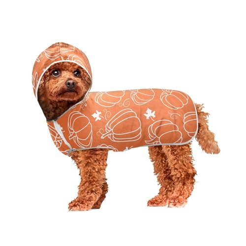 MCHIVER Herbst Kürbis Thanksgiving Orange Hund Badetuch Robe mit Kapuze Schnell trocknend Haustier Bademäntel Verstellbare Hund Trocknen Mäntel Handtücher Wraps für Strand Pool Schwimmen Baden 60 x 65 von MCHIVER