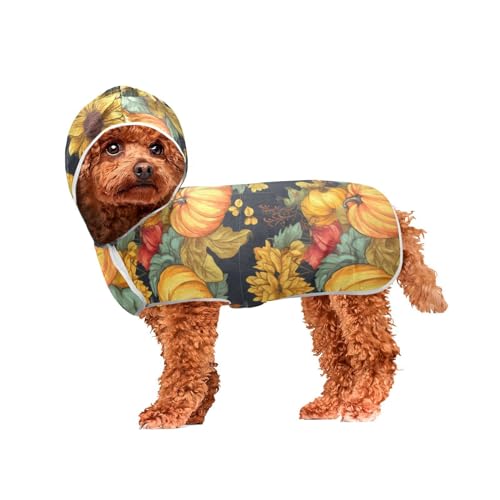 MCHIVER Herbst Thanksgiving Kürbis Sonnenblume Hund Badetuch Robe mit Kapuze Schnell trocknend Haustier Bademäntel Verstellbare Hund Trocknen Mäntel Handtücher Wraps für kleine, mittelgroße und große von MCHIVER