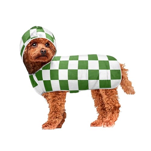 MCHIVER Hunde-Bademantel mit Kapuze, schnell trocknend, verstellbar, für große, mittelgroße und kleine Hunde, 50 x 60 cm, Weiß / Grün von MCHIVER