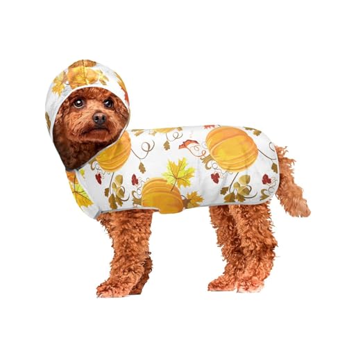 MCHIVER Hunde-Bademantel mit Kapuze, schnelltrocknend, verstellbar, Kürbismuster, für kleine, mittelgroße und große Hunde, 60 x 65 cm, Orange von MCHIVER