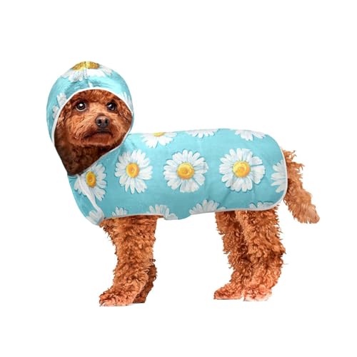 MCHIVER Hunde-Badetuch mit Gänseblümchen-Motiv, schnell trocknend, Haustier-Bademäntel, Handtücher, Wraps für große, mittelgroße und kleine Hunde, 60 x 65 cm von MCHIVER
