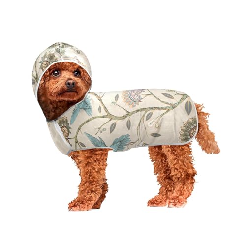 MCHIVER Hunde-Badetuch mit Kapuze, Motiv: Blumen, Vögel, Pflanzen, schnell trocknend, verstellbar, zum Trocknen von Hunden, 50 x 60 cm von MCHIVER