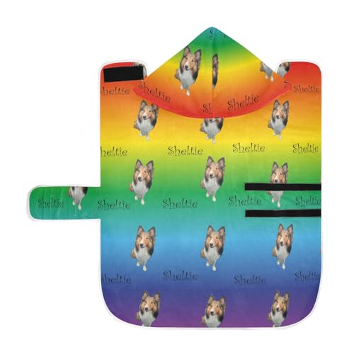MCHIVER Individuell gestalteter Hunde-Bademantel mit Regenbogen-Farbverlauf, personalisierbar, verstellbar, zum Trocknen von Mänteln, Handtüchern, für Pool, Baden, Strand, Schwimmen, 60 x 65 cm von MCHIVER
