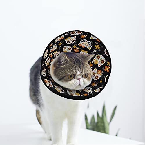MCHIVER Katzen-Halsband mit Totenköpfen und Blumen, weich, verstellbar, zur Wundheilung, Schutz nach Operationen von MCHIVER