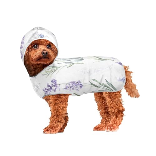 MCHIVER Lavendel Hund Badetuch Robe mit Kapuze Schnell trocknend Haustier Bademäntel Verstellbare Hund Trocknen Mäntel Handtücher Wraps für Pool Baden Strand Schwimmen 50 x 60 cm von MCHIVER