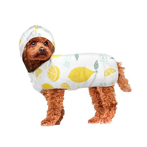 MCHIVER Lemons Hunde-Badetuch mit Kapuze, schnell trocknend, Haustier-Bademäntel, verstellbare Hunde-Trockenmäntel, Handtücher für große, mittelgroße und kleine Hunde, 60 x 65 cm von MCHIVER