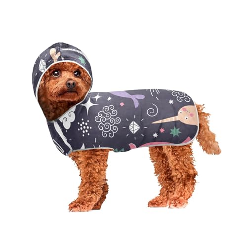 MCHIVER Narwhal Einhorn Hund Badetuch Robe mit Kapuze Schnell trocknend Haustier Bademäntel Verstellbare Hund Trocknen Mäntel Handtücher Wraps für Strand Pool Schwimmen Baden 50 x 60 cm von MCHIVER