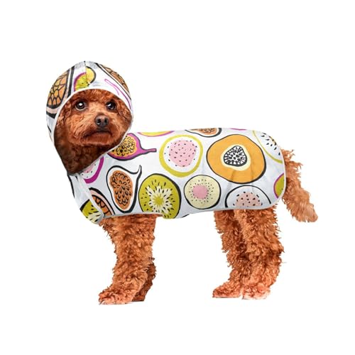 MCHIVER Papaya Kiwi Hunde-Badehandtuch mit Kapuze, schnell trocknend, Haustier-Bademäntel, verstellbare Hunde-Trockenmäntel, Handtücher für große, mittelgroße und kleine Hunde, 50 x 60 cm von MCHIVER