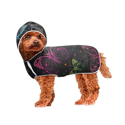 MCHIVER Rainbow Butterfly Hunde-Badehandtuch mit Kapuze, schnell trocknend, Haustier-Bademäntel, verstellbare Hunde-Trockenmäntel, Handtücher für alle Hunderassen, 50 x 60 cm von MCHIVER