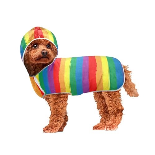 MCHIVER Rainbow Stripes Hunde-Badehandtuch mit Kapuze, schnell trocknend, Haustier-Bademäntel, verstellbar, zum Trocknen von Hunden nach dem Baden, Schwimmen, 50 x 60 cm von MCHIVER