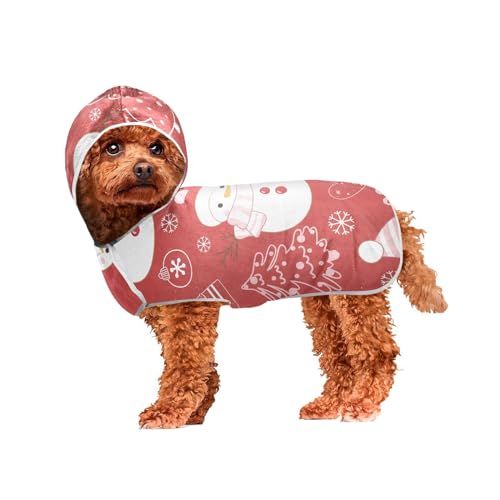 MCHIVER Rotes süßes Weihnachts-Schneemann-Hunde-Badetuch mit Kapuze, schnell trocknend, Haustier-Bademäntel, verstellbare Hunde-Trockenmäntel, Handtücher, Wraps zum Trocknen von Hunden, von MCHIVER