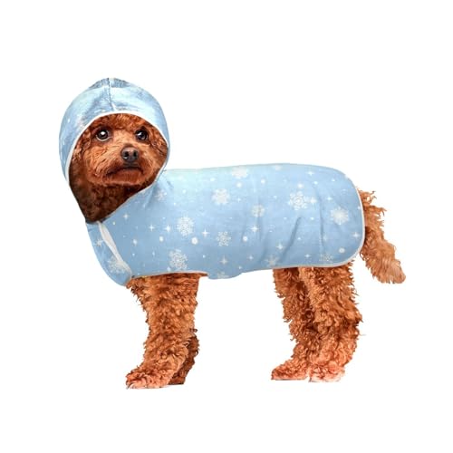 MCHIVER Snowfall Christmas Stars Blue Dog Bath Towel Robe with Hood Quick Dry Pet Bathrobes Adjustable Dog Drying Coats Towels Wraps for Drying Dogs Pet Grooming 60 * 65 cm in von MCHIVER
