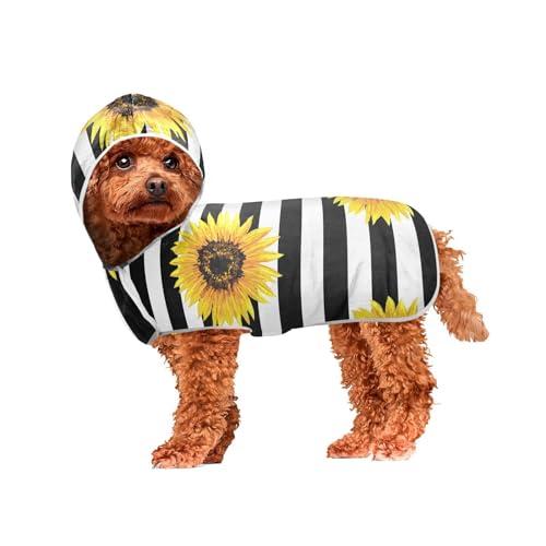 MCHIVER Sunflower Stripe Dog Bath Towel Robe with Hood Quick Dry Pet Bathrobes Adjustable Dog Drying Coats Towels Wraps for Bathing Beach Swimming Pool 50 * 60 cm von MCHIVER