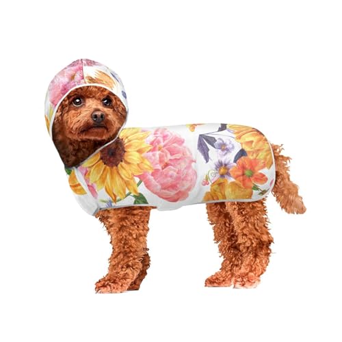 MCHIVER Sunflowers Butterflies Dog Bath Towel Robe Quick Dry Pet Bathrobes Dog Drying Coats Towels Wraps for Drying Dogs After Bath Swim 60 * 65 cm in von MCHIVER
