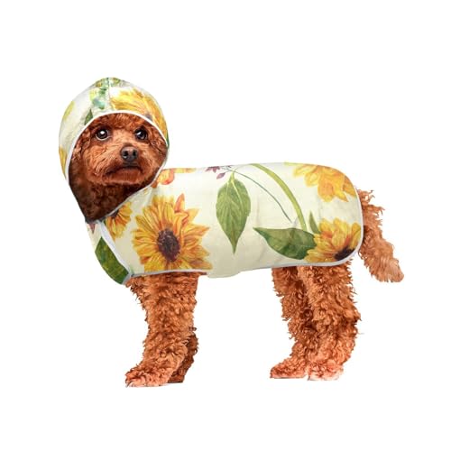 MCHIVER Sunflowers Butterflies Dog Bath Towel Robe with Hood Quick Dry Pet Bathrobes Adjustable Dog Drying Coats Towels Wraps for Pool Beach Swimming Bathing 23.6 * 25.6 inches in von MCHIVER