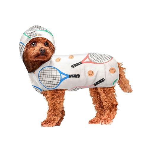 MCHIVER Tennisschläger Bälle Hund Badetuch Robe mit Kapuze Schnell Trocken Haustier Bademäntel Verstellbare Hund Trocknen Mäntel Handtücher Wraps für Schwimmbad Strand Baden 50 x 60 cm von MCHIVER