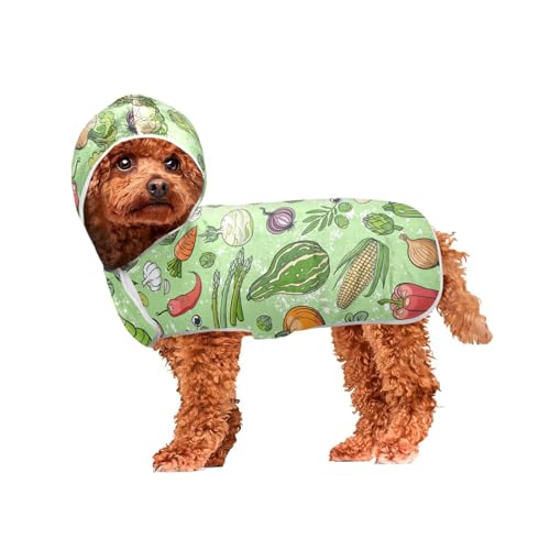 MCHIVER Vegetables Green Dog Bath Towel Robe with Hood Quick Dry Pet Bathrobes Adjustable Dog Drying Coats Towels Wraps for All Dog Breeds 23.6 * 25.6 inches in von MCHIVER