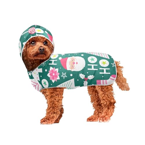 MCHIVER Weihnachtsbäume Socken Candy Hund Badetuch Robe mit Kapuze Schnell trocknend Haustier Bademäntel Verstellbare Hund Trocknen Mäntel Handtücher Wraps für Schwimmen Strand Baden Pool 50 x 60 cm von MCHIVER