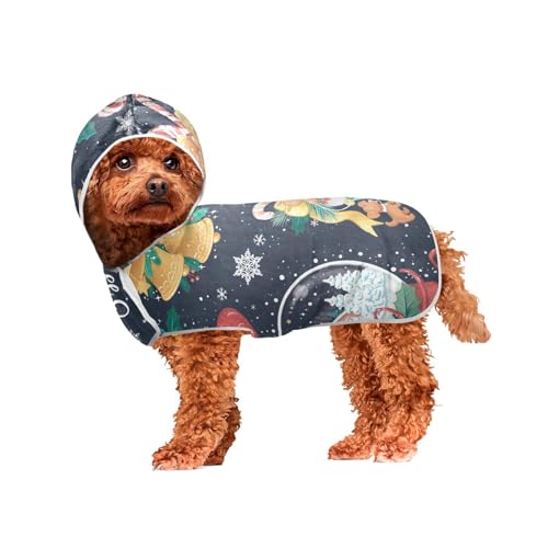 MCHIVER Weihnachtsglocken-Socken, Hunde-Badetuch mit Kapuze, schnell trocknend, Haustier-Bademäntel, verstellbare Hunde-Trocknungsmäntel, Handtücher für alle Hunderassen, 50 x 60 cm von MCHIVER