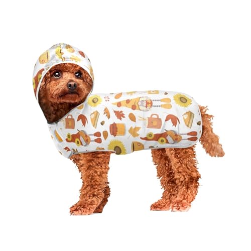 MCHIVER Zwerge Herbst Blätter Thanksgiving Hund Badetuch Robe mit Kapuze Schnell trocknend Haustier Bademäntel Verstellbare Hund Trocknen Mäntel Handtücher Wraps für Pool Strand Schwimmen Baden 60 x von MCHIVER