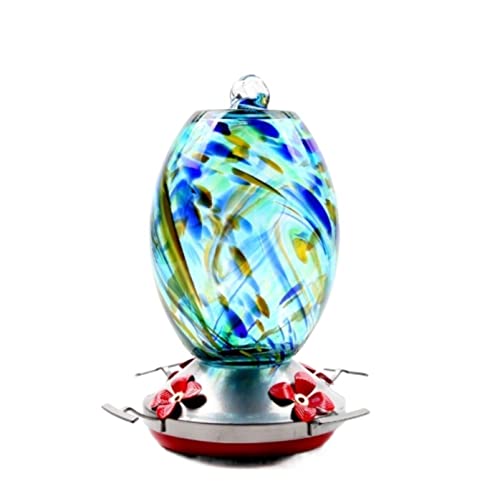 Vogelfutterstation für den Garten, Ornament, Glas, Vogelfutterspender für den Außenbereich, zum Aufhängen, mundgeblasenes Glas, geeignet für den Garten (Blau, 21 x 13 cm) von MCLIUJIA