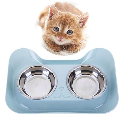 Katzenschale, 2 in 1 rutschfeste Edelstahl-Katzenschale, Doppelschüssel zum Füttern und Trinken von Haustieren von MCNUSS