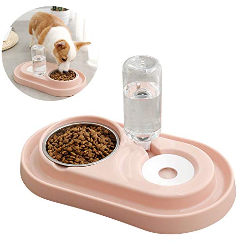 Katzenschüssel, Doppelschüssel zum Füttern und Trinken von Haustieren, 2-in-1-Katzenschüssel aus rutschfestem Edelstahl, automatische Wassernachfüllschale von MCNUSS