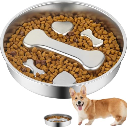 Hundenapf für langsames Fressen, Edelstahl-Napf, rutschfeste Metall-Leckplatte, großes Fassungsvermögen für langsames Fressen, geeignet für Katzen und Hunde von MCNZNJONV