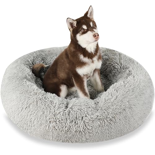 Deluxe Rund Hundebett Grosse Hunde - Waschbares & Abnehmbares Rund Hundekissen, Hundematte mit Reißverschluss, Rutschfester Unterseite, für große mittelgroße & kleine Hunde (XXL:120cm, Hellgrau) von MCPTSN