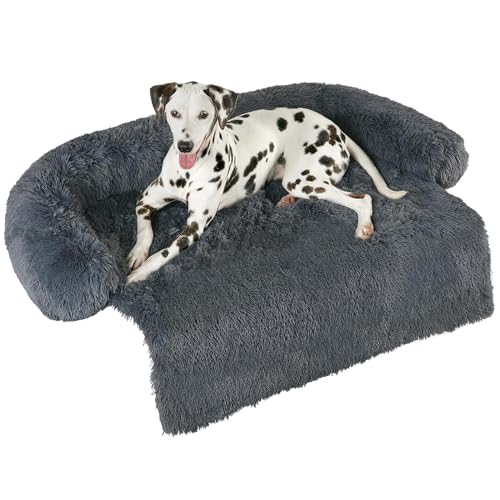 Fluffy Hundebett, ausziehbar, waschbar, Schutzdecke für Sofa, Plüsch, ideal für Bett, Sofa, Auto (L, dunkelgrau) von MCPTSN