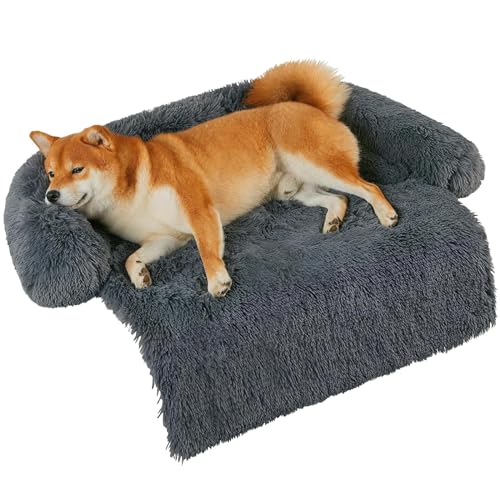 Fluffy Hundebett, ausziehbar, waschbar, Schutzdecke für Sofa, Plüsch, ideal für Bett, Sofa, Auto (M, dunkelgrau) von MCPTSN