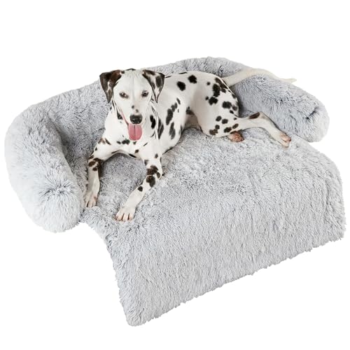 Fluffy Hundebett, ausziehbar, waschbar, Schutzdecke für Sofa, Plüsch-Teppich, ideal für Bett, Sofa, Auto (L, Grau) von MCPTSN